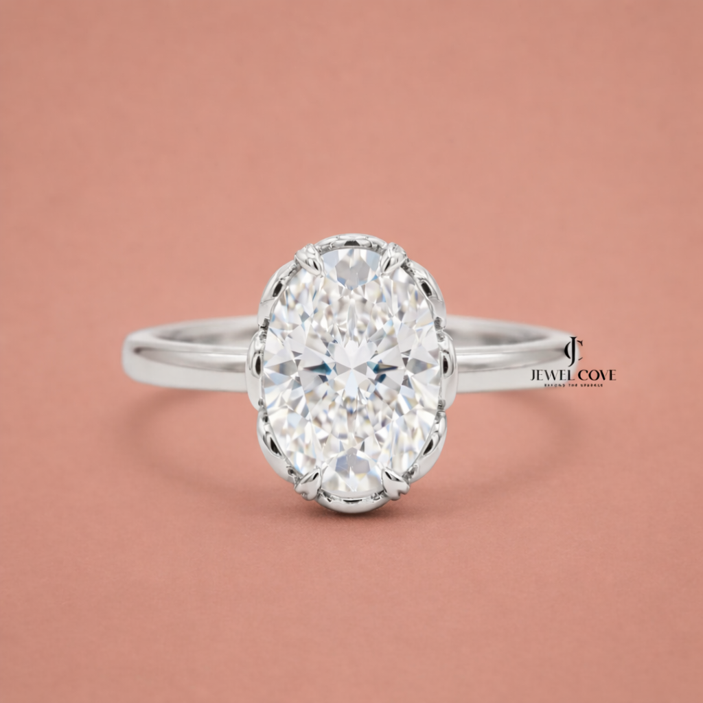 2CT Oval Cut Lab Grown Hidden Halo Engagement Ring | IGI Certified Yellow Gold Ring