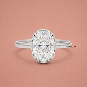 2CT Oval Cut Lab Grown Hidden Halo Engagement Ring | IGI Certified Yellow Gold Ring
