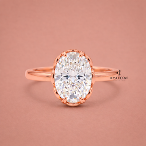 2CT Oval Cut Lab Grown Hidden Halo Engagement Ring | IGI Certified Yellow Gold Ring