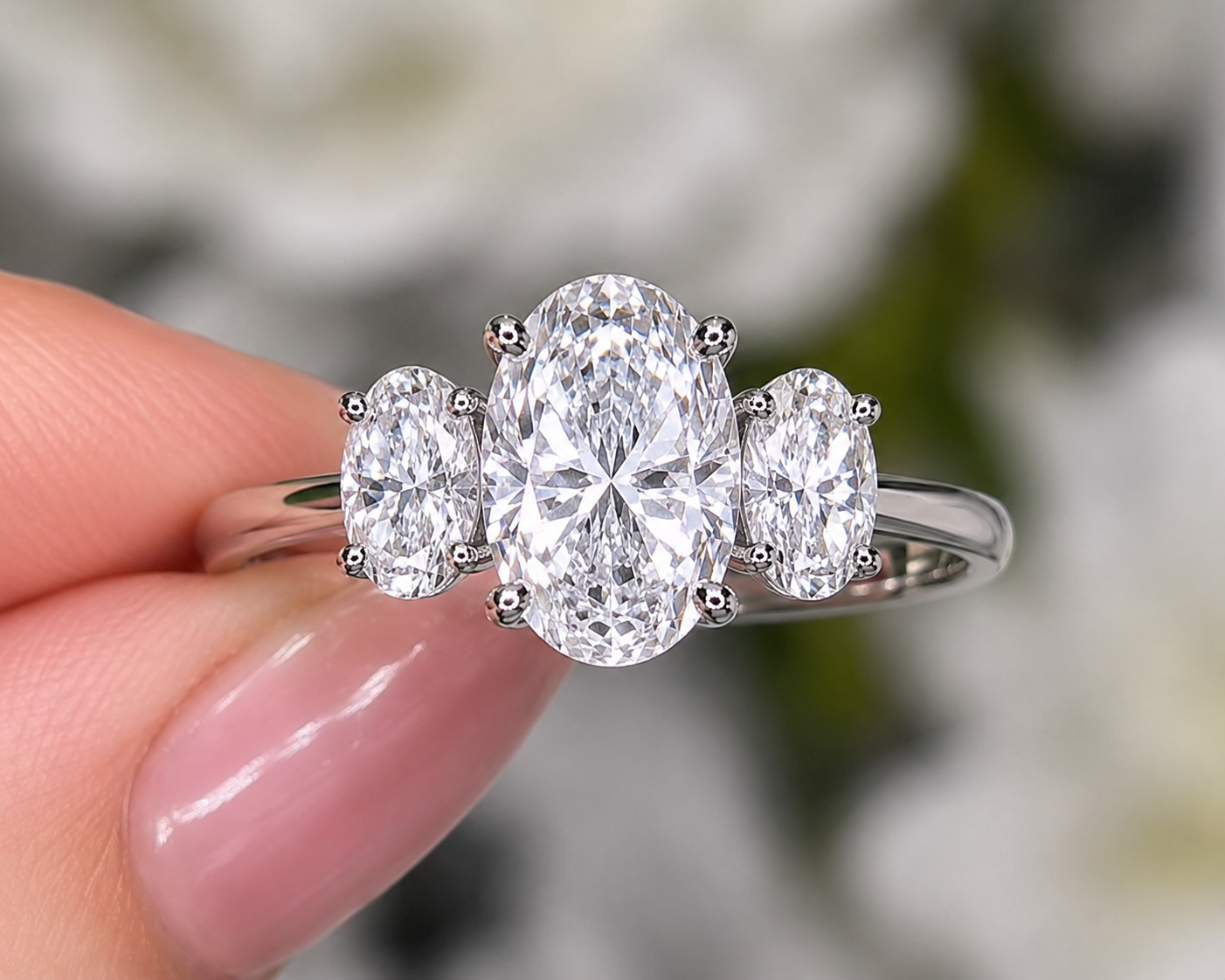 7CT Oval Moissanite GRA Certified Ring | Side Stone Each 1ct | 3 Stone Ring