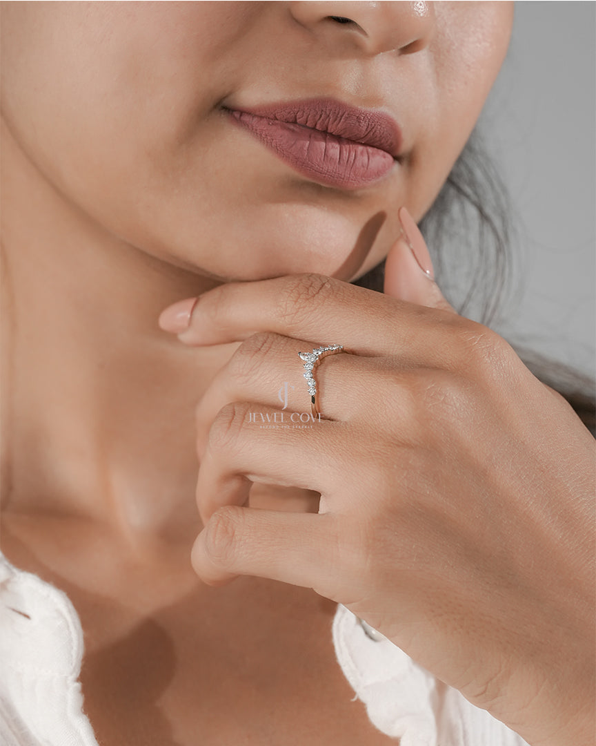 Elegant Marquise V-Shape Ring with Round Accents Engagement Band