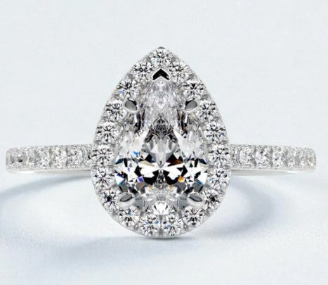 1CT Pear Cut Lab Grown Halo Setting Engagement Ring | Lab Grown Diamonds | IGI Certified | E-F Color
