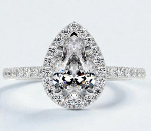 1CT Pear Cut Lab Grown Halo Setting Engagement Ring | Lab Grown Diamonds | IGI Certified | E-F Color