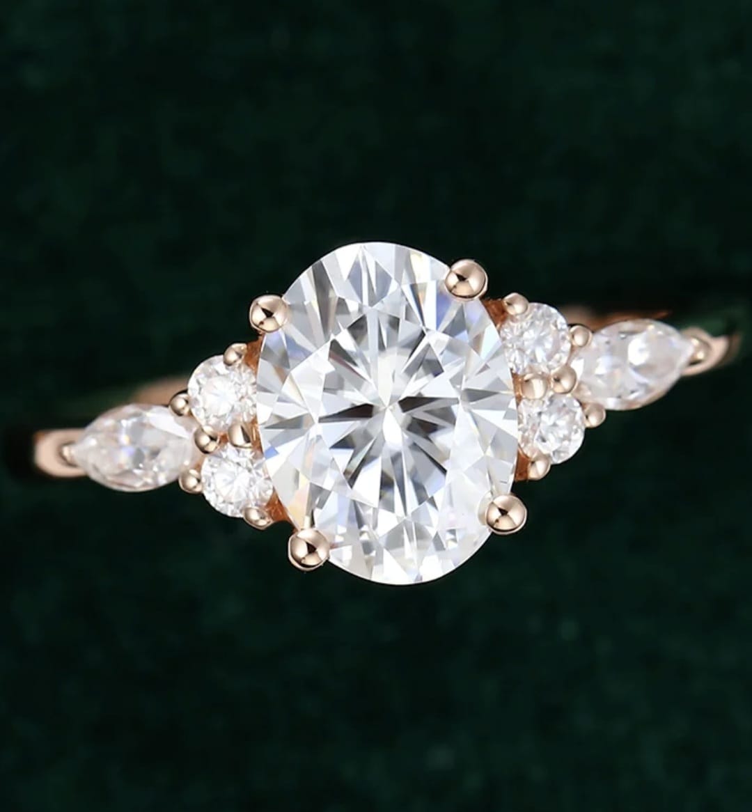 1.5CT Oval Lab Grown IGI Certified Ring | Cluster Style Ring | Custom Ring