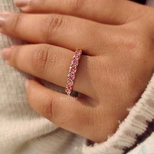 Pink Round lab Grown Diamond Wedding Band in Half Eternity Style | IGI Certificate