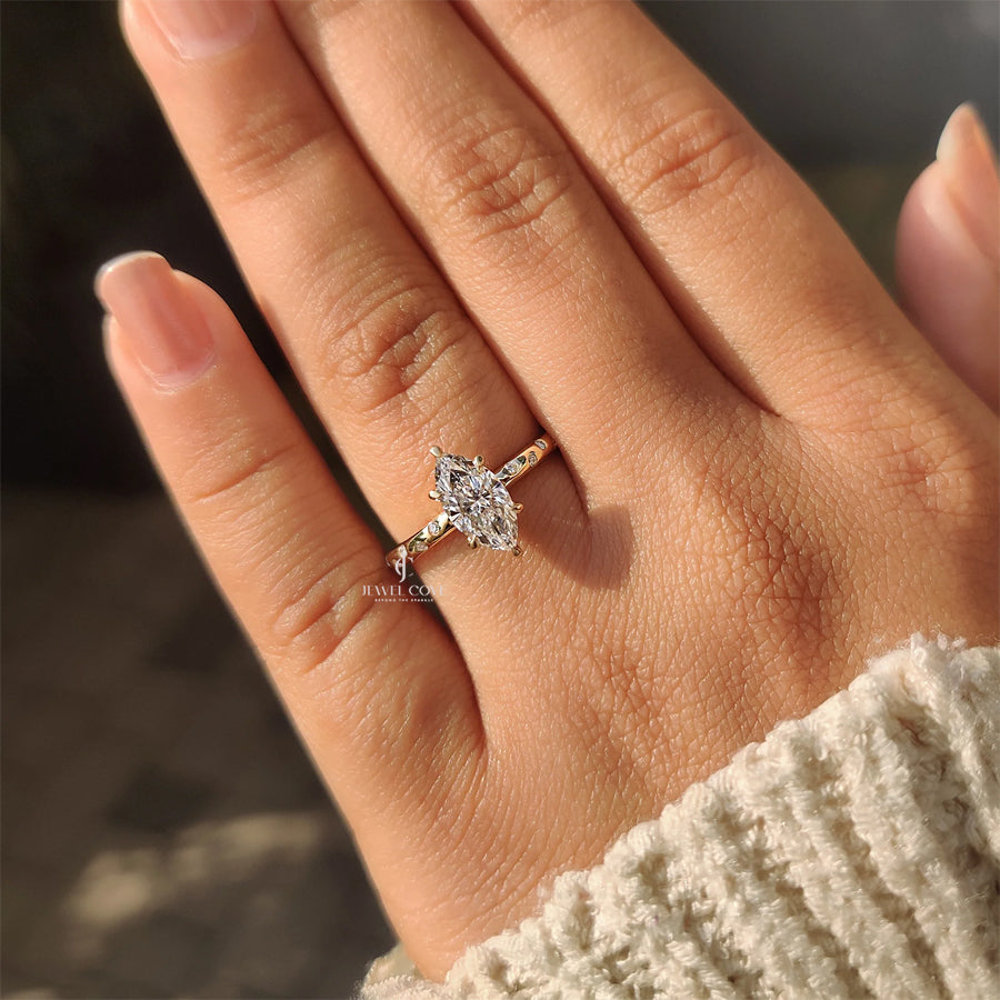Flush Pave Set Marquise Diamond Ring in 6 Claw Prong Setting | IGI Certified