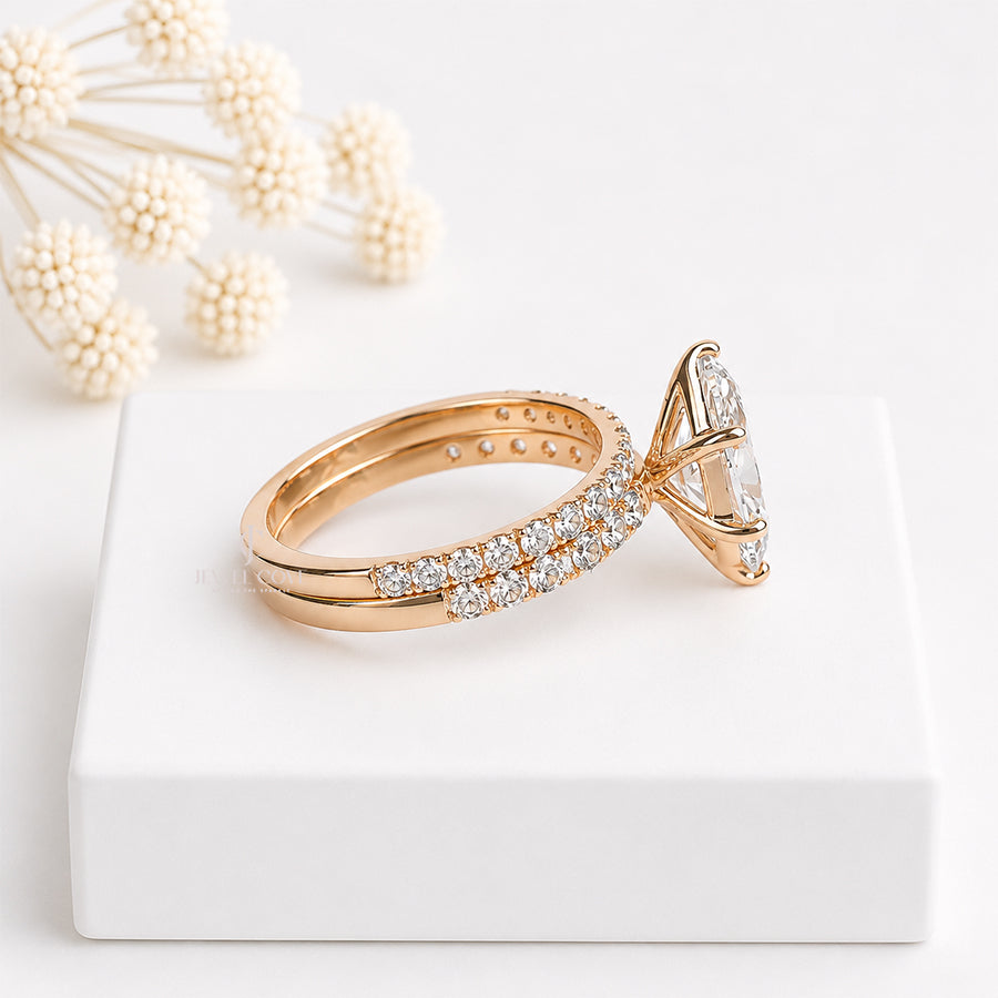 2.5CT Marquise Lab Diamond Stackable Band | Two Wedding Ring Set | Lab Grown Diamonds | IGI Certified