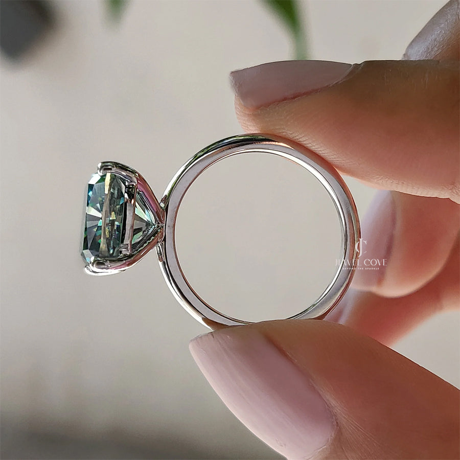 Cyan Blue Cushion Cut Lab Grown Solitaire Ring | IGI Certified | 14K White Gold | Solitaire Ring For Women