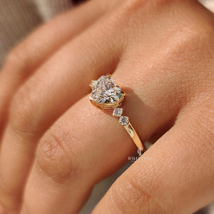 5 Stone Heart Cut With Round Side Diamond | Moissanite Diamonds | IGI Certified