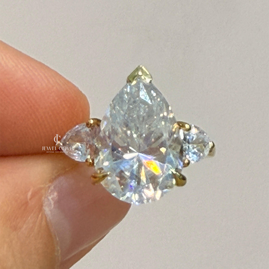 3.50 CT Pear Three Stone Ring | Marquise Wing Bridal Ring Set For Engagement Ring | Lab Grown Diamonds | IGI Certified