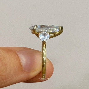 3.50 CT Pear Three Stone Ring | Marquise Wing Bridal Ring Set For Engagement Ring | Lab Grown Diamonds | IGI Certified