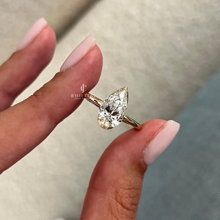 2 CT Pear Lab-Grown diamond IGI Certified ring | Bezel Setting | IGI Certified | Solitaire Ring
