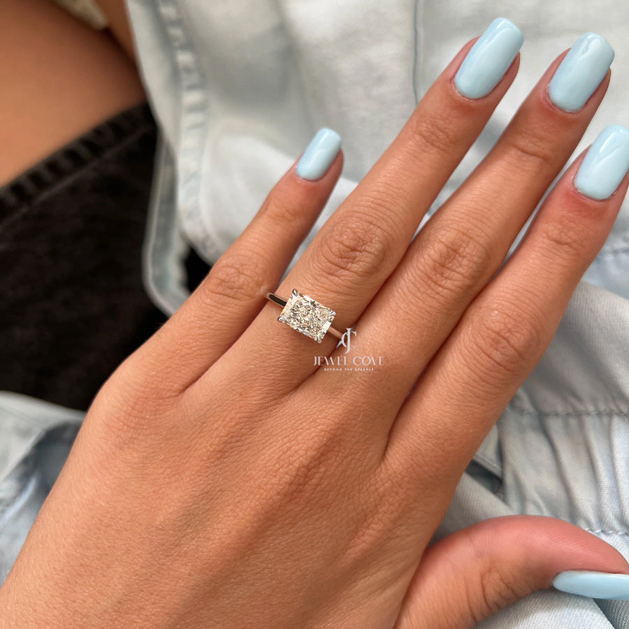 2CT Radiant Solitaire Lab grown diamond ring | East-West Setting | Lab Grown Diamonds | IGI Certified