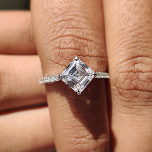 Asscher Cut Lab Grown Engagement Ring With Hidden Halo Design | IGI Certified