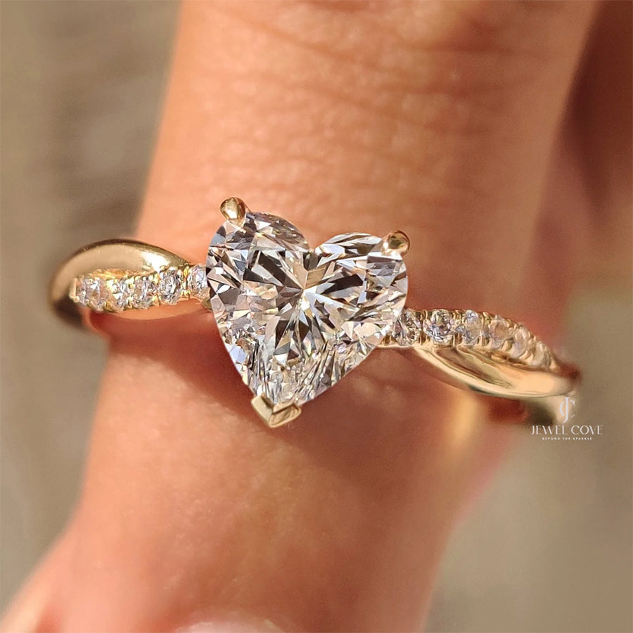 1CT Heart Twisted Pave Setting Diamond Ring | Lab Grown Diamonds | IGI Certified