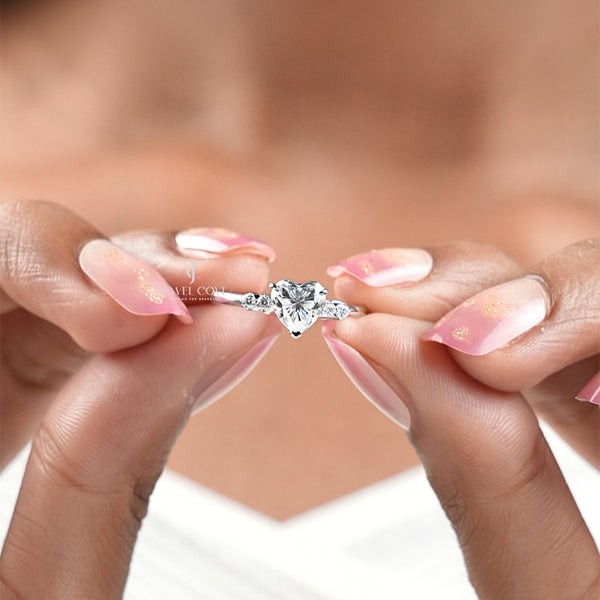 1CT Heart Cut with Round Diamond Promise Ring | Lab Grown Diamonds | IGI Certified