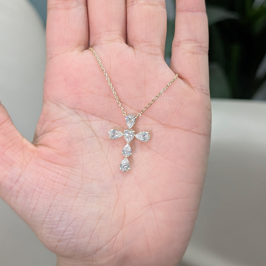 Pear Cross Shape Lab Grown Gold Pendant (Only Pendent)