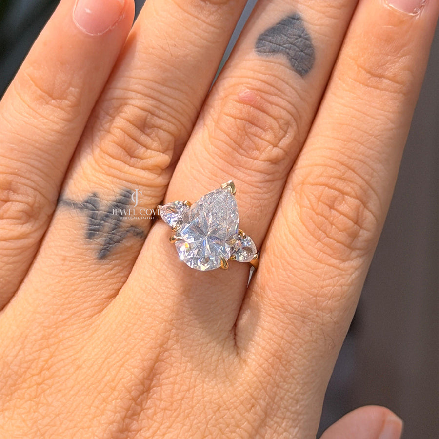 3.50 CT Pear Three Stone Ring | Marquise Wing Bridal Ring Set For Engagement Ring | Lab Grown Diamonds | IGI Certified