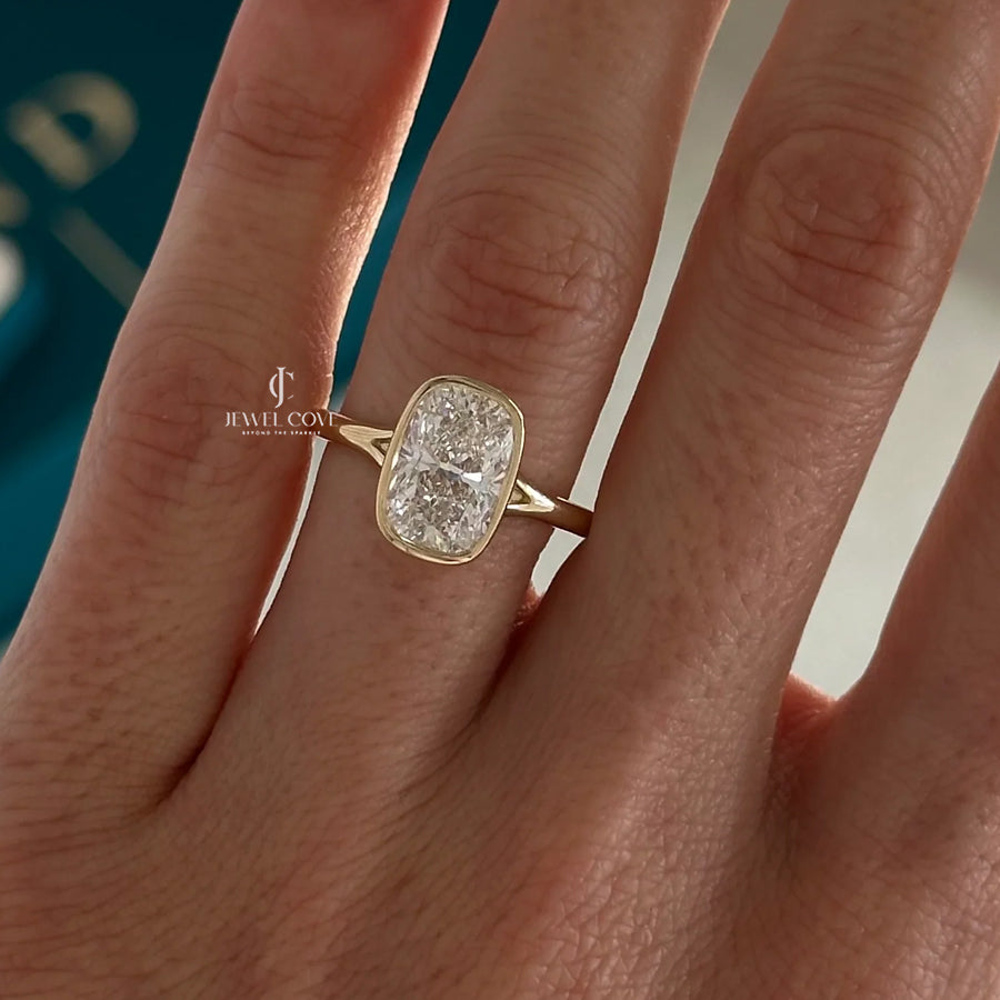 3 CT Cushion Moissanite diamond ring | Bezel Setting | Split Shank | IGI Certified | Solitaire Ring
