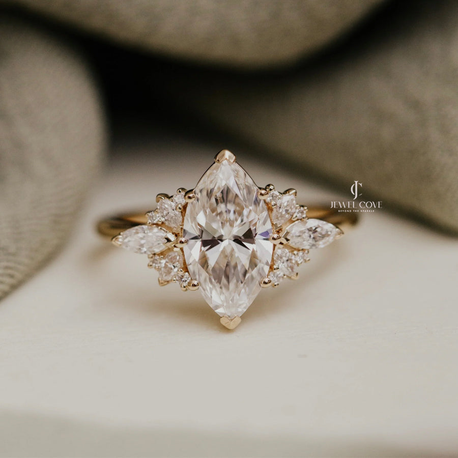 3CT Marquise vintage Engagement Ring | IGI Certified | Lab Grown Diamond Cluster Ring