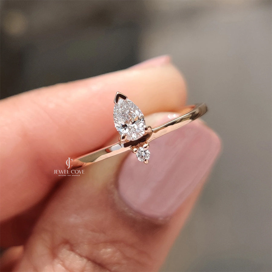 2 Stone Lab Grown Delicate Ring With Pear and Round Diamond | IGI Certified