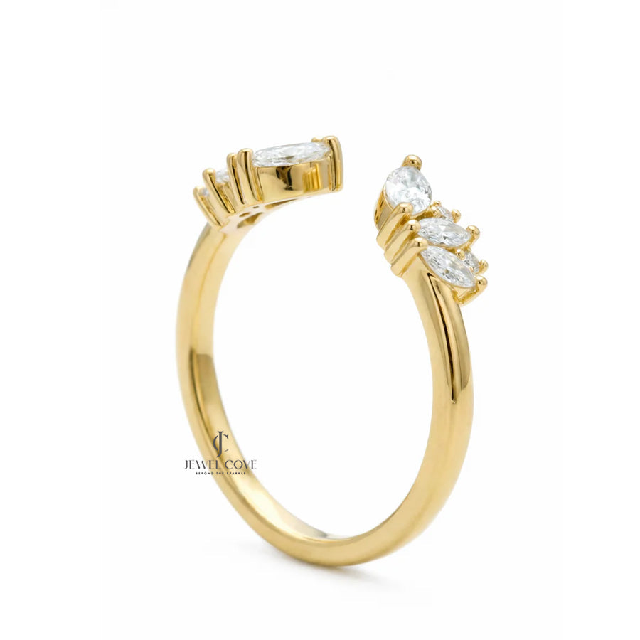 14K Yellow Gold Marquise Open Cuff Lab Grown Band For Daily Wear | IGI Certified