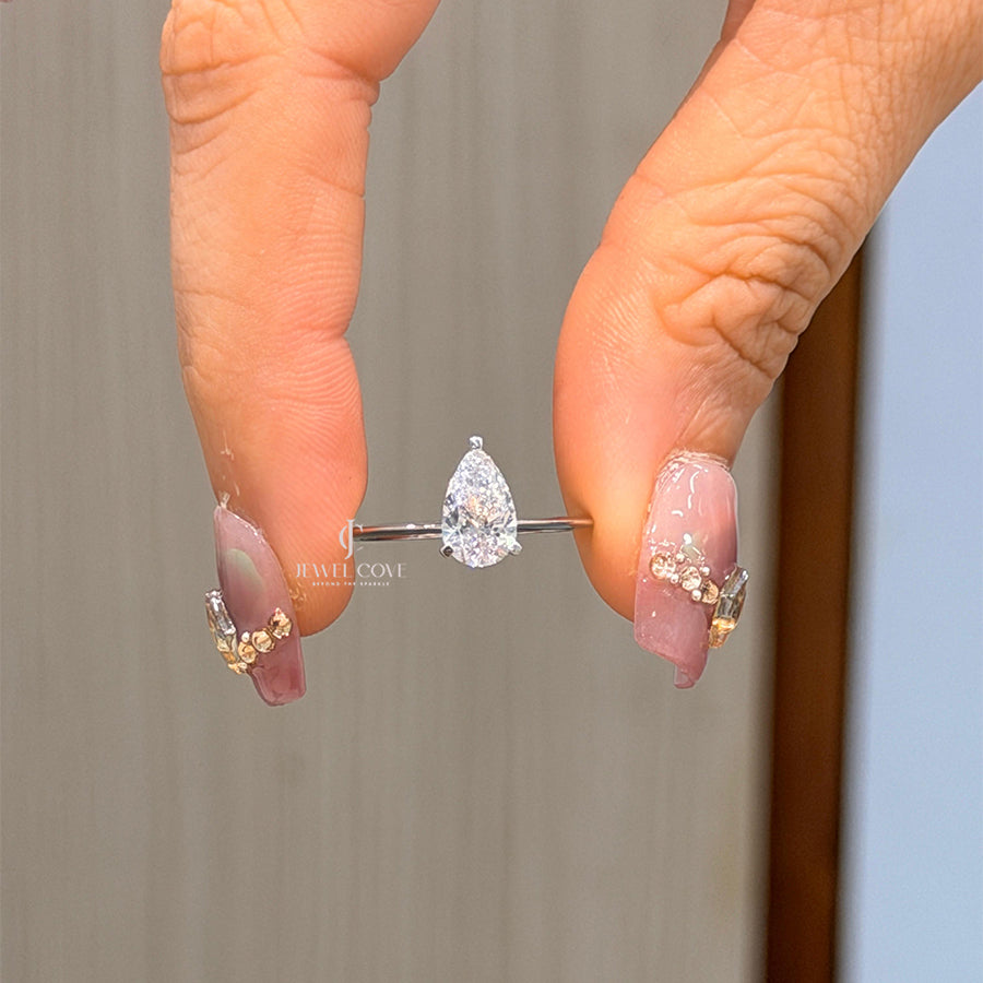 Pear Solitaire Lab Grown Diamonds Thin Band | IGI Certified | E-F Color
