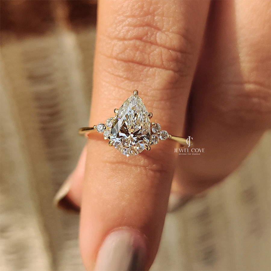 Pear Cut Lab Grown Engagement Ring In Muse Setting | VVS-VS EF Color | IGI Certified Ring