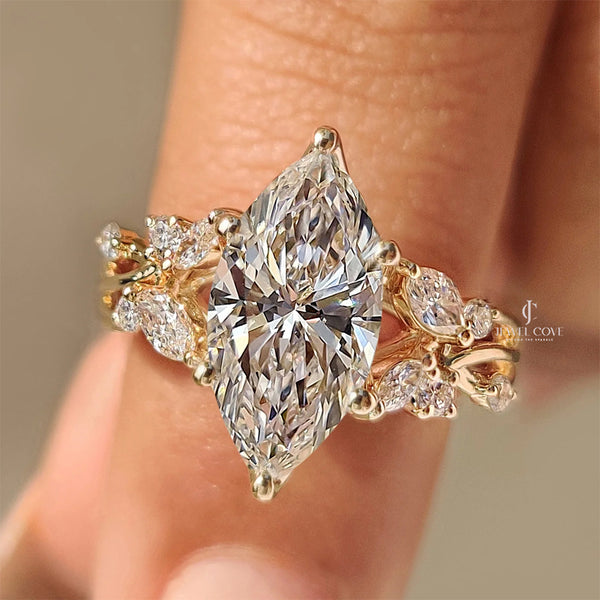 3CT Marquise Cut Moissanite Cluster Ring | GRA Certified | VVS-VS | EF Color