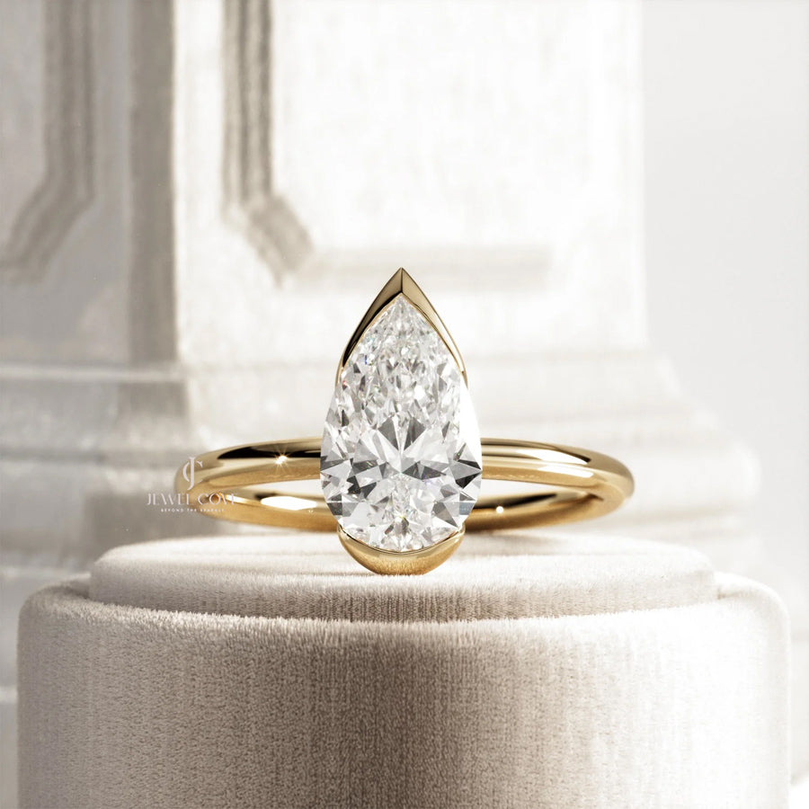 2 CT Pear Lab-Grown diamond IGI Certified ring | Bezel Setting | IGI Certified | Solitaire Ring