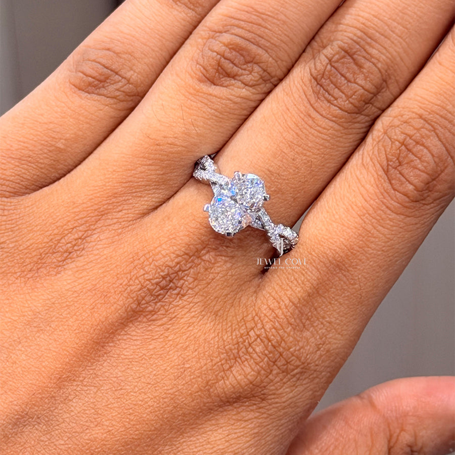Oval Split Shank Lab Diamond Engagement Ring | IGI Certified