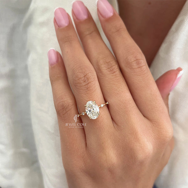 2 CT Oval Lab Grown diamond engagement ring | 1.2mm wide thin band | IGI Certified