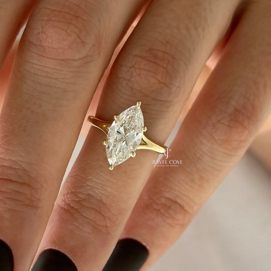 2CT Marquise Lab-Grown diamond ring | 6 Prong | Split Shank | IGI Certified | Solitaire Ring