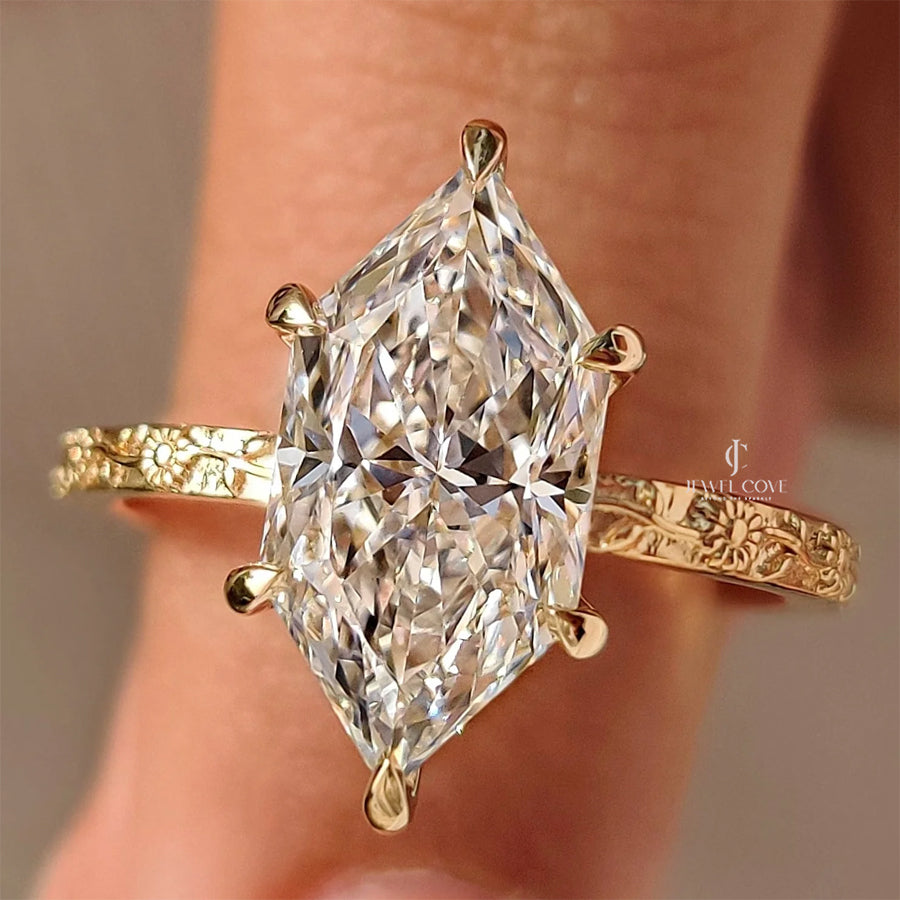 Inspired Dutch Marquise Engagement Ring in Sunflower Design Moissanite Diamond| IGI Certified