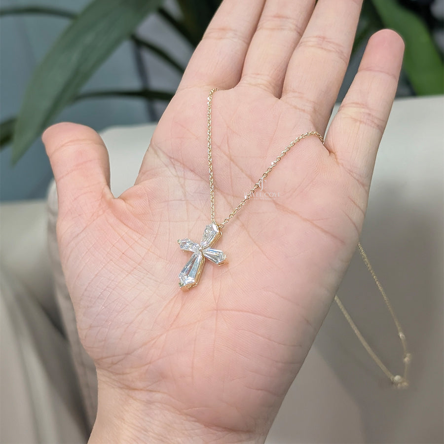Tapered Baguette Lab Grown Gold Cross Pendant (Only Pendent)