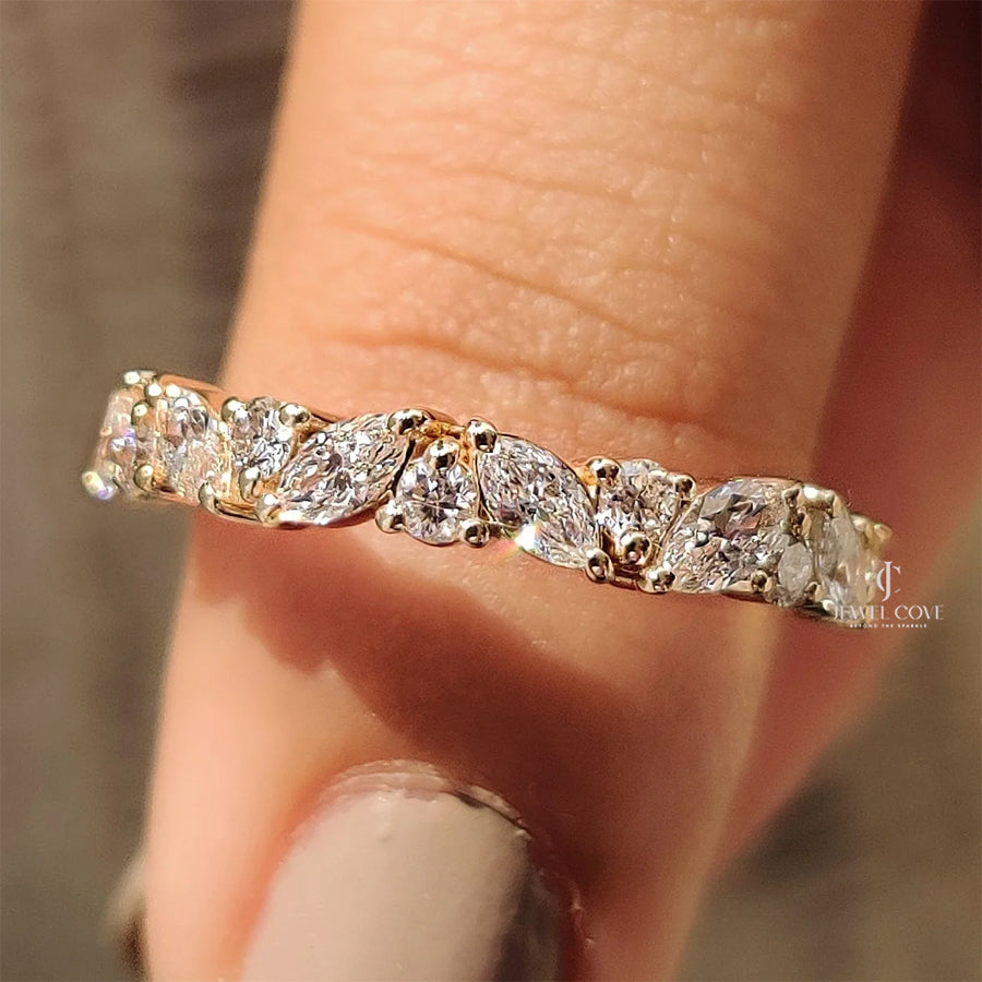 Half Eternity Style Marquise And Round Wedding Band| Lab Grown Diamonds | IGI Certified