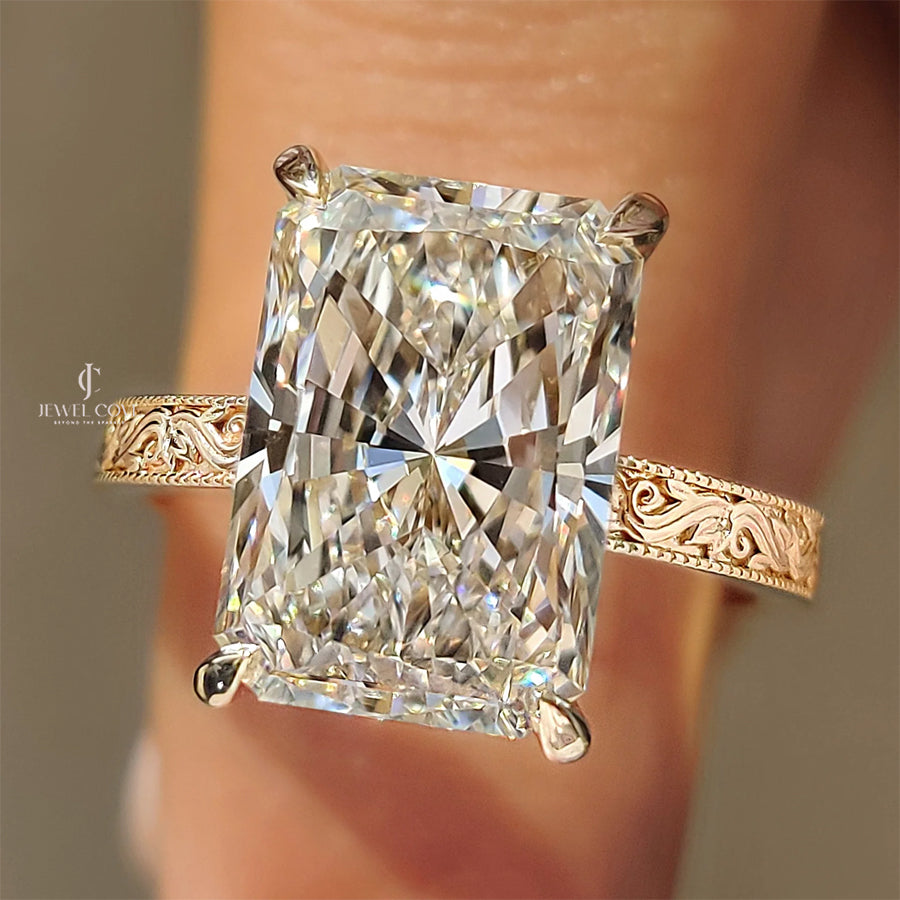 5CT Radiant Engagement Ring with Engraved Shank | Lab Grown Diamonds | IGI Certified