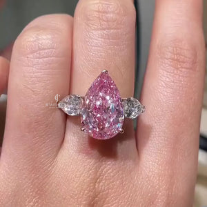 Fancy Pink 7.00tcw Lab Grown Three-Stone Engagement Ring | Pear Shape | IGI Certified