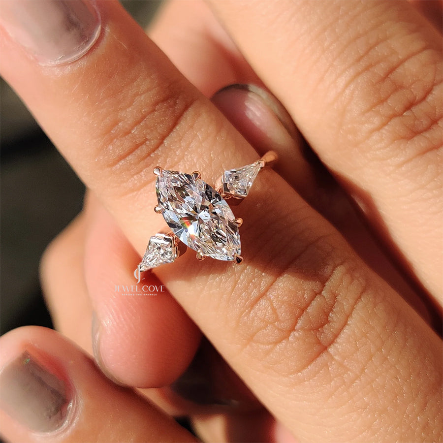 3 Stone Engagement Ring With Marquise And Kite Cut| Lab Grown Diamonds | IGI Certified