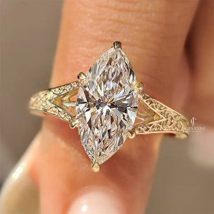 Marquise Cut Vintage Diamond Ring with Filigree Details | Lab Grown Diamonds | IGI Certified