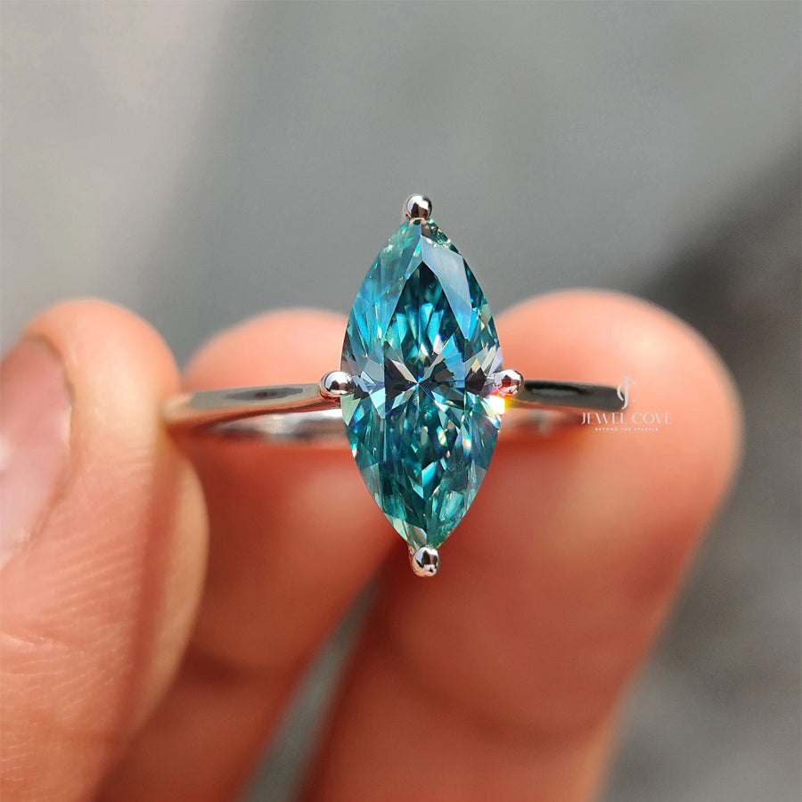 Cyan Blue Marquise Lab Grown Engagement Ring | VVS-VS EF Color | IGI Certified