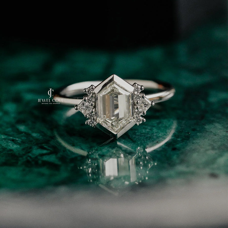 1.50CT Hexagon Lab Grown Diamond Engagement Ring, VS Clarity, IGI Certified