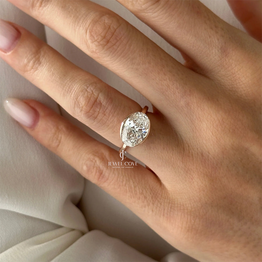 3 CT Oval lab-grown diamond ring | Half Bezel Setting | IGI Certified | Solitaire Ring