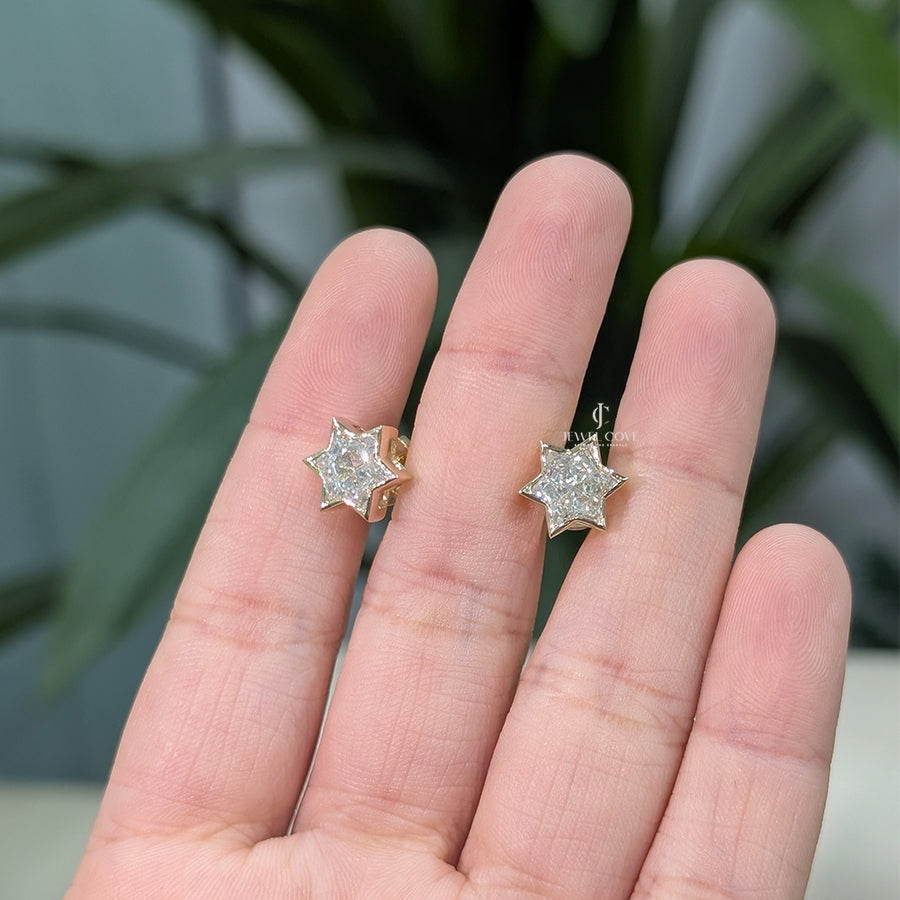 Star Bezel Setting Lab Grown Diamond Stud Earrings For Her | IGI Certified