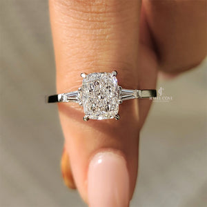 3 Stone Lab Grown Engagement Ring With Cushion And Tapered Baguette | IGI Certified