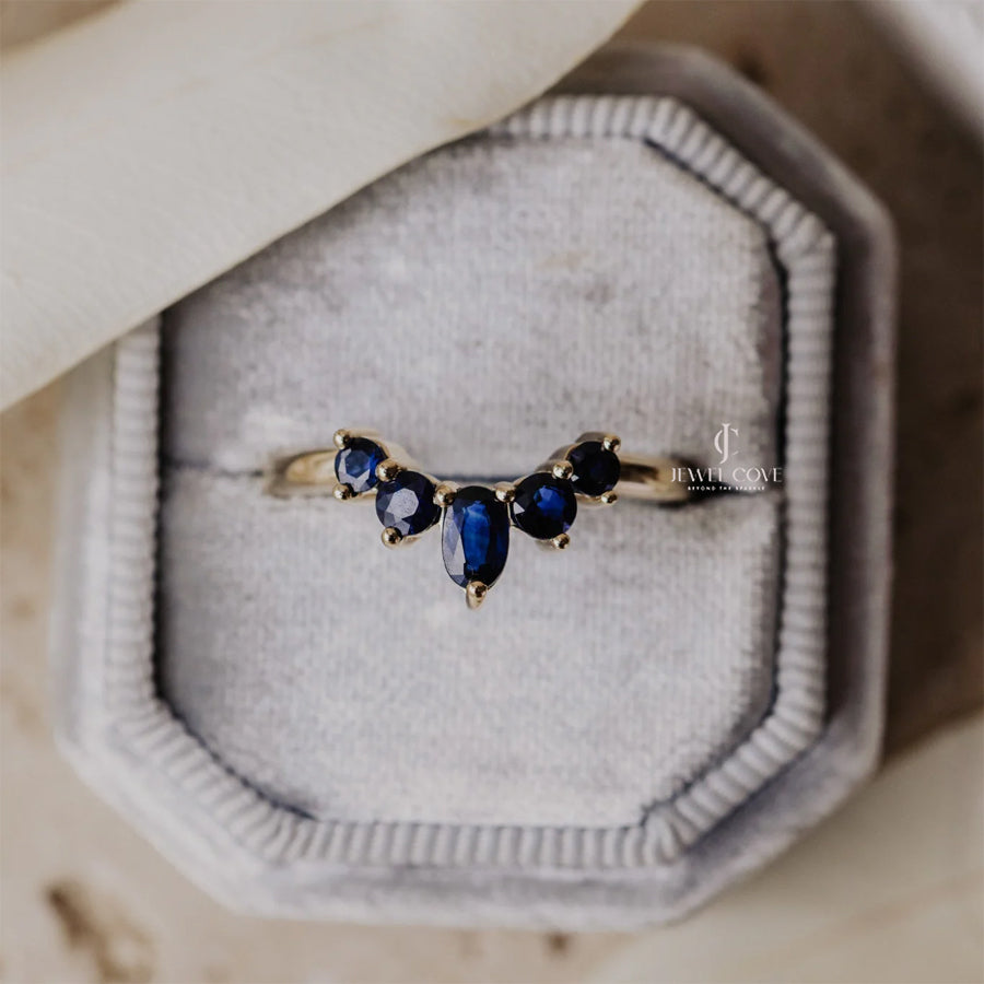 Blue Sapphire Delicate Band With Oval and Round Diamond | IGI Certified | Lab Grown