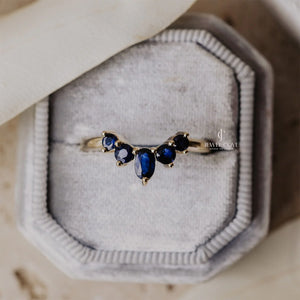 Blue Sapphire Delicate Band With Oval and Round Diamond | IGI Certified | Lab Grown