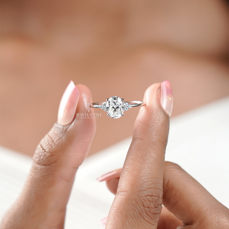 Oval Cut with Side Round Diamond Daily Wear Ring | Lab Grown Diamonds | IGI Certified