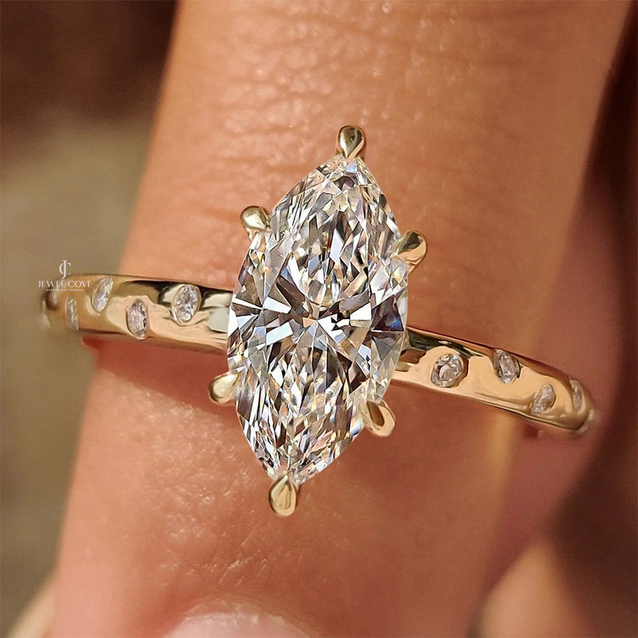 Flush Pave Set Marquise Diamond Ring in 6 Claw Prong Setting | IGI Certified