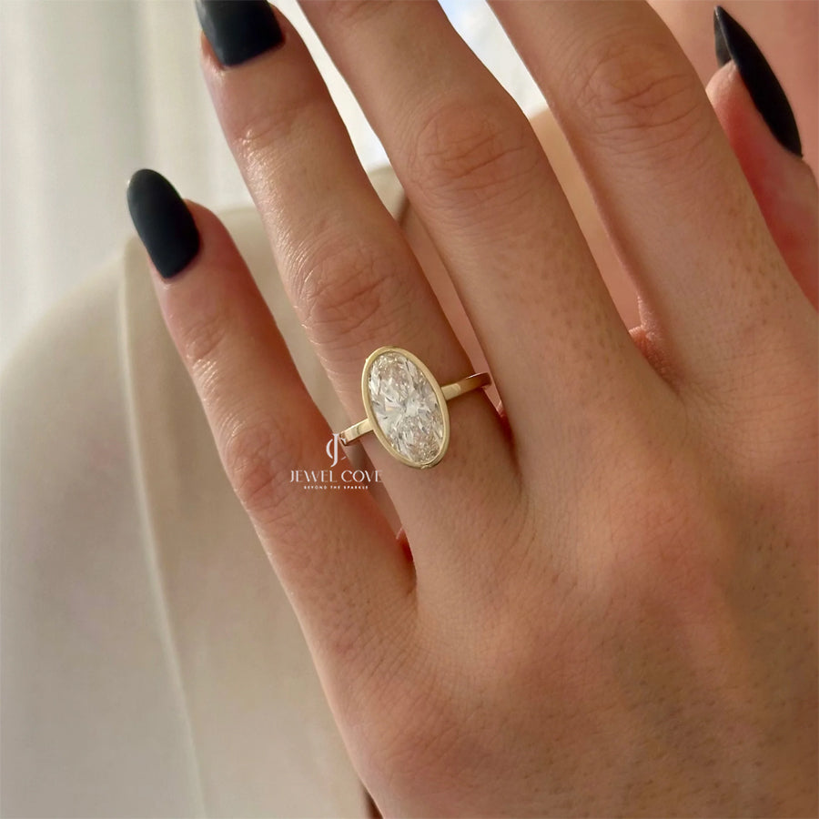 3CT Moval Cut Lab Grown IGI Certified ring | Oval Lab Grown | Bezel Setting | IGI Certified | Solitaire Ring